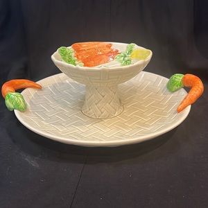 Fitz & Floyd Kitchen Harvest Pattern Chip & Dip / Crudite Server Plate Server